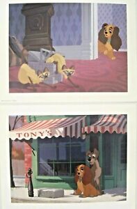 Disney Set of 2 Lady and the Tramp Commemorative Lithograph Prints 14" x 11"