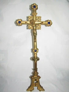 06F2 ANCIEN CHRIST 65,5 cm CRUCIFIX CROIX AUTEL EN BRONZE DORE RELIGION XIXe  - Bild 1 von 11