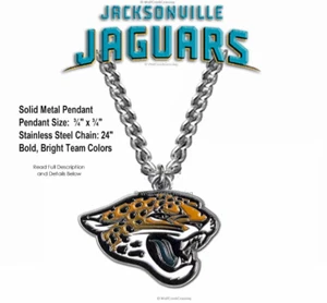 JACKSONVILLE JAGUARS NECKLACE STAINLESS STEEL CHAIN FOOTBALL NFL FREE SHIP #CB - Picture 1 of 12