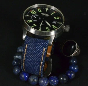PULSERA RELOJ 26 24 22MM VAQUEROS AUTÉNTICOS AZUL DENIM 2 PIELES SE AJUSTA PANERAI ETC MA CORREA - Imagen 1 de 12