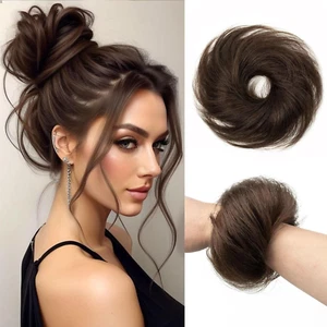 Messy Bun Hair Piece Human Hair 100% Real Human Hair Natural Curly Chignon Ponyt - Picture 1 of 6