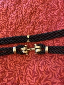 BLACK SILK ROPE & BRASS CLIP BELT 20 INCH WAIST - Picture 1 of 9