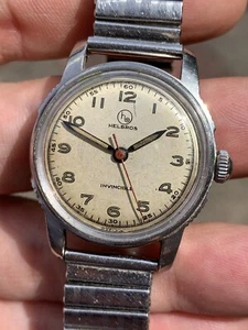 1940er Jahre Vintage Helbros Invincible Militärstil Herrenuhr Swiss Made 31 mm - Bild 1 von 14