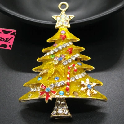 New Yellow Enamel Cute Christmas Tree Crystal Fashion Women Charm Brooch Pin - Image 1 of 4