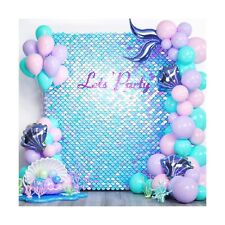 COKAOBE Iridescent Blue Shimmer Wall Backdrop, 24PCS Fish Scales Sequin Wall ...