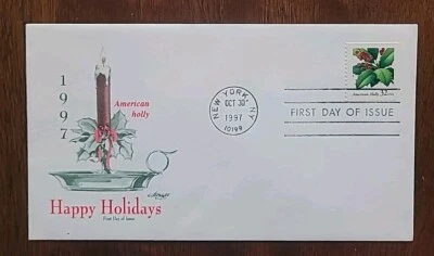 US FDC # 3177 American Holly Happy Holidays 1997. - Image 1 of 4