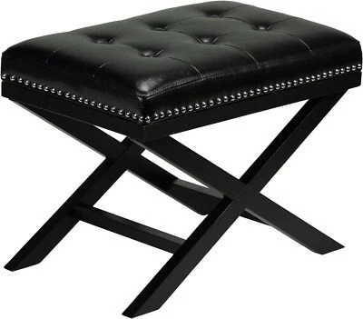 Cortesi Home Kayla Tradicional Banco "X" Vinilo Otomana con (), Negro  Foto 1 de 3