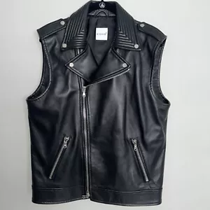 EIDOS Italy 52R Large schwarz Leder Moto Motorrad Reißverschluss Biker Weste asymmetrisch - Bild 1 von 9