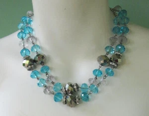 Trifari Halskette und Armband Set blau grau klar facettierte große Kristalle - Bild 1 von 10