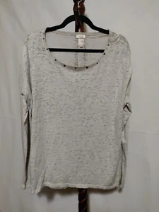 Jag women's size M top white gray colorblock LS scoop neck with studs EUC - Picture 1 of 7