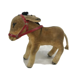 Vintage Steiff Esel 4" roter Neckholder/Trense c.1950-58 brauner Samt, keine Ausweise - Bild 1 von 11