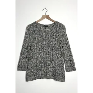 EILEEN FISHER Organic Cotton Cable Knit Sweater 3/4 Sleeve Crew Neck size Medium - Picture 1 of 9