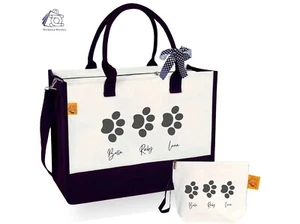 Custom Womens Tote Bag, Dog Bag Gifts For Pets Cat Bag Paws Design on Canvas - Picture 1 of 10