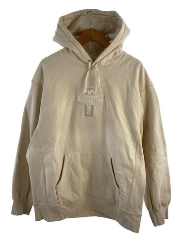 Felpa Supreme con cappuccio cross box logo XL cotone panna usata