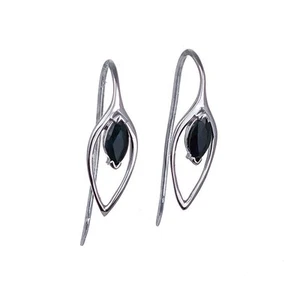 Sapphire Dangle Earrings Sterling Silver Marquise Inky Blue Natural Gemstones - Picture 1 of 12