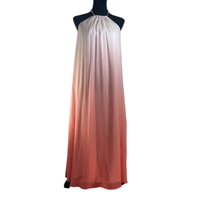 Maxi Vestido Jennifer Lopez Ombre Halter Cadena Dorada Escote Fluido Gasa M Foto 1 de 4