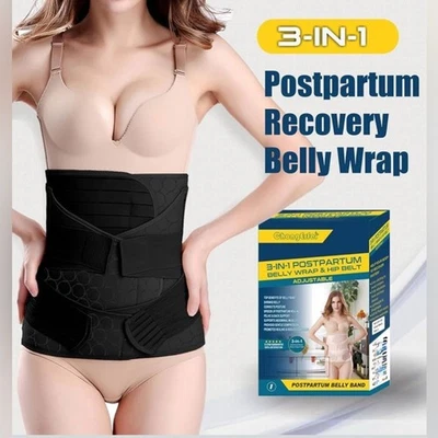 3 in 1 Postpartum Belly Wrap Recovery Belly/Waist/Pelvis Belt Black Band - Image 1 of 4