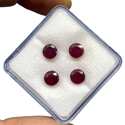 4 Pcs Natural Ruby Mozambique 6mm Round Cut Rich Red Loose Gemstones for Jewelry - Image 1 of 4