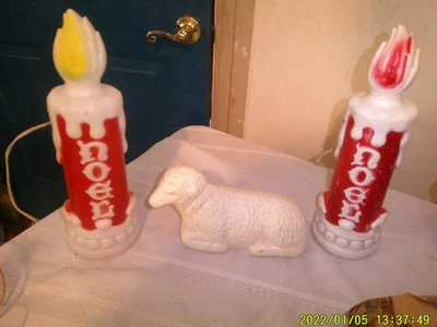 3 VINTAGE SMALL PLASTIC CHRISTMAS EMPIRE BLOW MOLD LIGHT UPS SHEEP CANDLES - Image 1 of 4