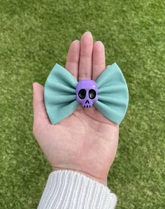 Green Purple Pastel skull hair bow clip rockabilly pin up girl punk gothic sugar - Foto 1 di 2
