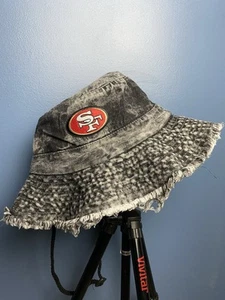 San Francisco 49ers Bucket Hat Black Denim With Adjustable Strings - Picture 1 of 1