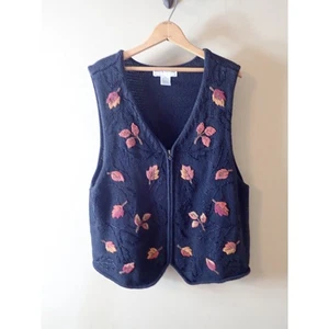 Croft & Barrow Vintage Halloween Autumn Leaves Sweater Vest Black XL  - Picture 1 of 7