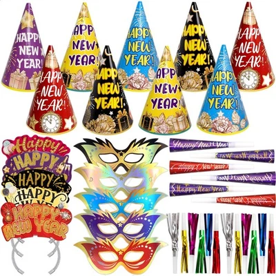 Suministros de fiesta de Nochevieja 2026 coloridos kits de fiesta de feliz año nuevo sombreros... Foto 1 de 4