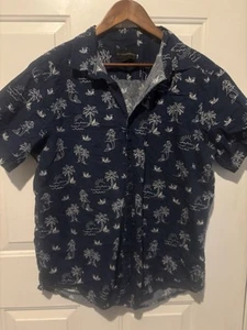 No Boundaries Hawaiian Shirt Mens Large Button Up Short Sleeve Blue Floral - Picture 1 of 7