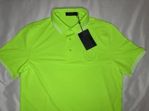 G/Fore Embossed Logo Banded Sleeve Tech Pique Polo Shirt Neon Green NWT Small - Picture 1 of 9