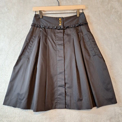 Cynthia Steffe Skirt Womens Size 2 Black Ruffle Gold Buttons Pockets Lined Full - Image 1 of 4