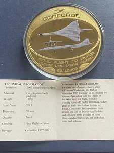 Concorde Final Farewell Flight To Filton 2003 Gold Plated 70mm Proof Coin - Picture 1 of 3
