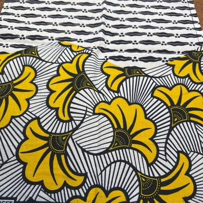 Tela Hitarget azul amarillo estampado de cera africana gráfico algodón verdadero 45x15 Foto 1 de 4