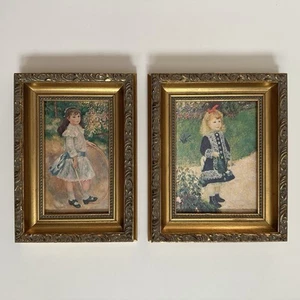 Vintage Set of 2 Renoir Ornate Wood Framed Prints Watering Can Hoop Gallery Art - Picture 1 of 19