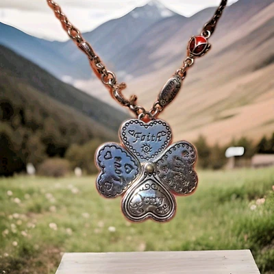 Vintage Brighton Lucky Clover Heart Pendant Necklace – Ladybug, 18” Chain Unique - Image 1 of 4