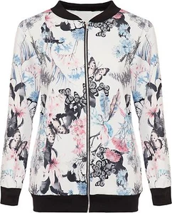 New Women Butterfly Print Bomber Jacket Ladies Top Long Sleeve Plus Size 14-28 - Picture 1 of 1