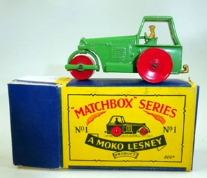 Matchbox 1-75 serie 01B Road Roller verde chiaro/rosso ottimo con scatola "B1" - Foto 1 di 10