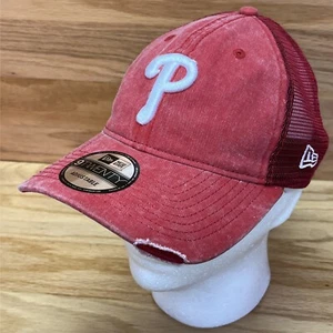 Philadelphia Phillies Hat Red Distressed Trucker New Era 9Twenty Snapback Cap - Picture 1 of 9