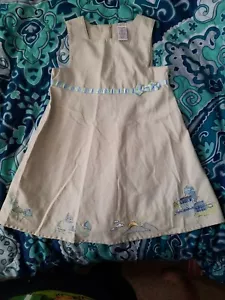 4T Gymboree Dress Vacation Time Girls Tan Beach Palm Trees Sailboats 2003 EUC - Picture 1 of 9