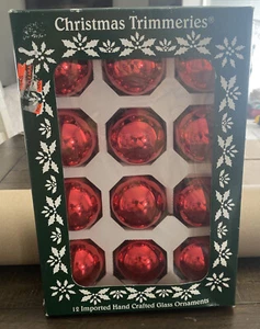 Christmas Trimmeriers By Bradford 12 Imported Red Glass Ball Ornaments 2 1/4” - Picture 1 of 5