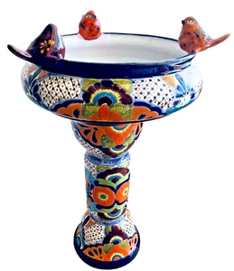 Talavera Mexican Birdbath Pottery Extra Large 30" Bird Bath Pedestal Ceramic - Picture 1 of 12