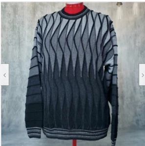 Protege Collection Mens vintage style 90's Acrylic Sweater Black Grey Pattern - Picture 1 of 12
