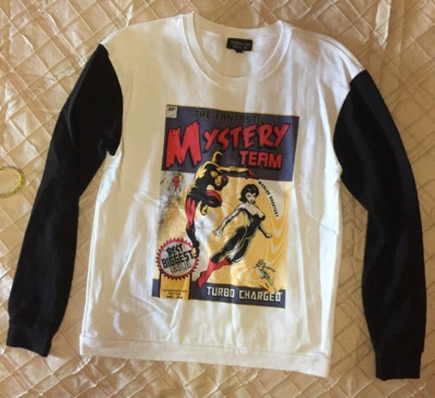 Camiseta moletom TopShop branca preta Mystery Team tamanho 4 - Imagem 1 de 4