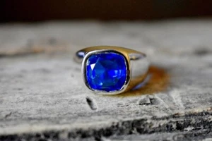 Anello Da Uomo In Quarzo Iolite A Cuscino In Argento Sterling 925 - Foto 1 di 10