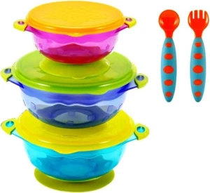 3 Spill Proof Stackable Baby Suction Bowls Silicone Feeding Utensils BPA Free - Picture 1 of 6