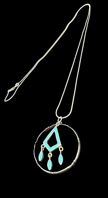 Cadena de cuerda colgante aro turquesa plata esterlina vintage geométrica suroeste Foto 1 de 4
