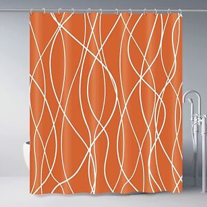Punkray Grey and White Striped Fabric Shower Curtain for Bathroom with 12 Hooks,
