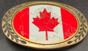 Vintage 1983 Canadian Flag Belt Buckle by Aminco – Solid Brass – 8.5 x 5.5 cm - Picture 1 of 4