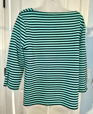 Croft And Barrow Grande Verde Azul Negro Rayas Manga 3/4 Jersey Blusa Elegante Foto 1 de 4