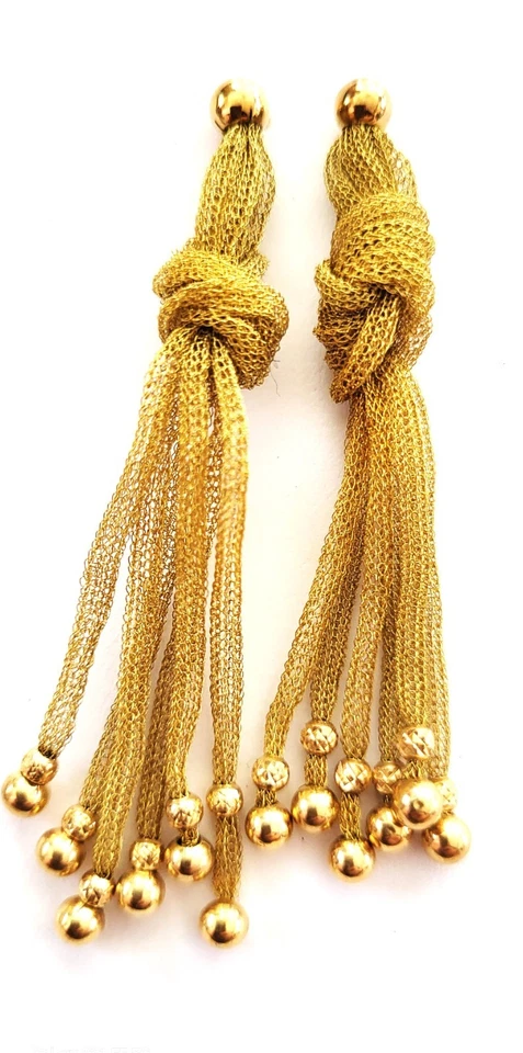 ITALY 14k Yellow Gold Designer Crafted Unique Mesh Tassel Earrings ITALY 14k - Image 1 of 4