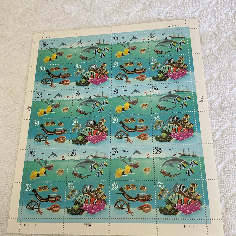 U.S.-(-1990’s-)-WONDERS OF THE SEA,29c.-FULL SHEET -MNH - Image 1 of 1